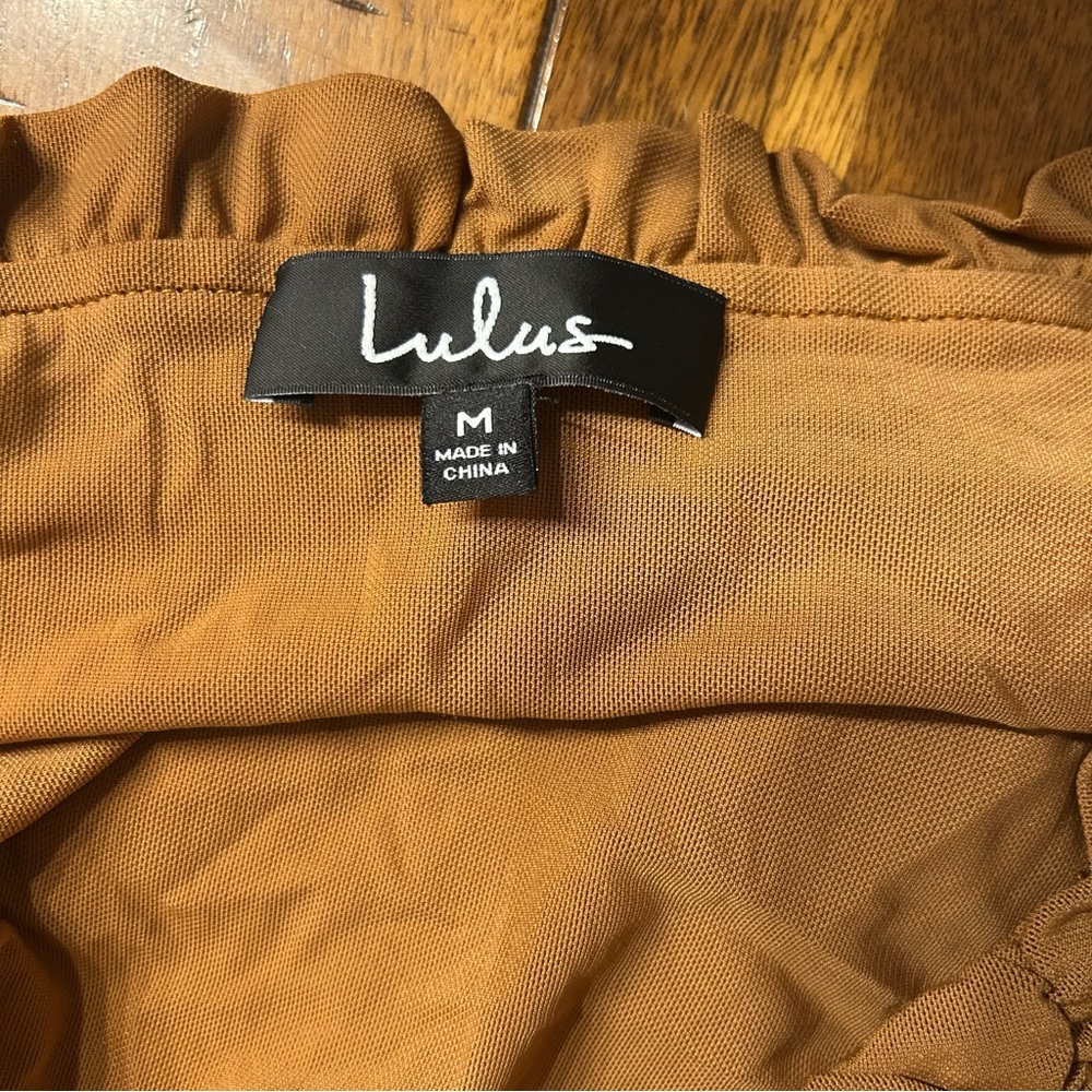 Lulus Upper Echelon Brown Ruched Short Sleeve Top, Size Medium - Picture 9 of 11